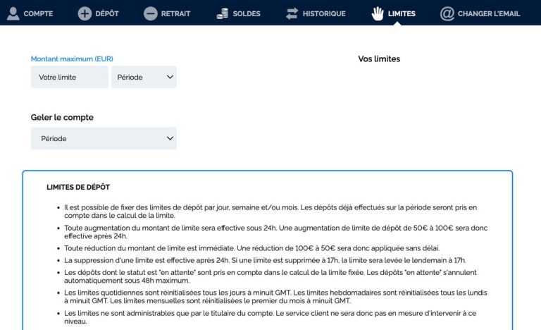 Azur Casino limite dépôt