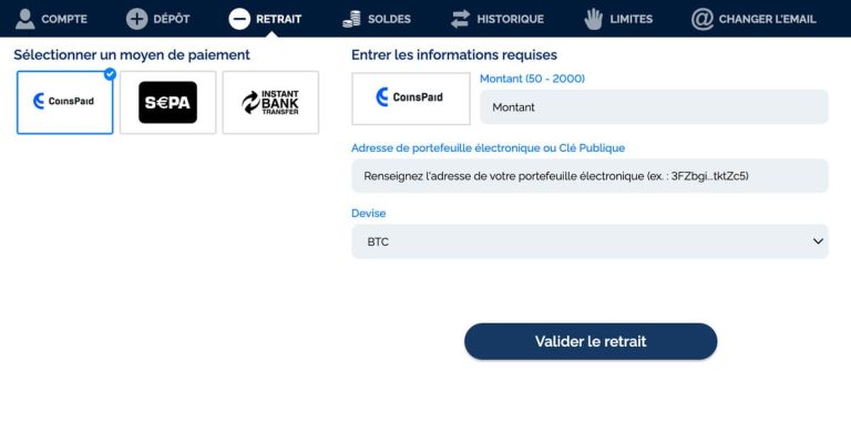 Azur Casino moyens paiements retrait